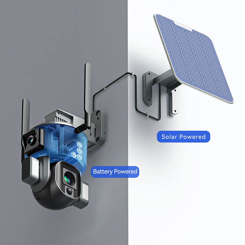 Solar Battery  4MP+4MP Dual-lens Network PTZ Camera with WIFI/4G