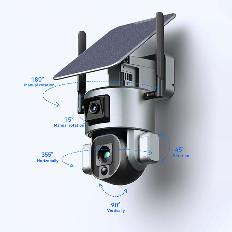 Solar Battery  4MP+4MP Dual-lens Network PTZ Camera with WIFI/4G