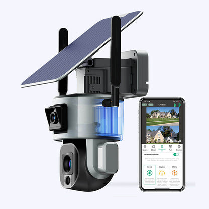 Solar Battery  4MP+4MP Dual-lens Network PTZ Camera with WIFI/4G