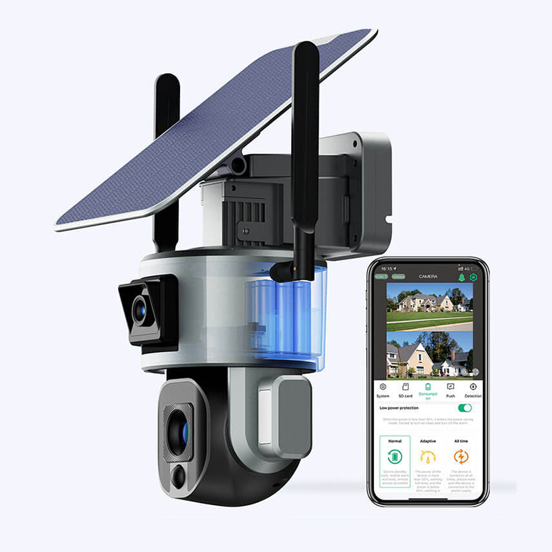 Solar Battery  4MP+4MP Dual-lens Network PTZ Camera with WIFI/4G