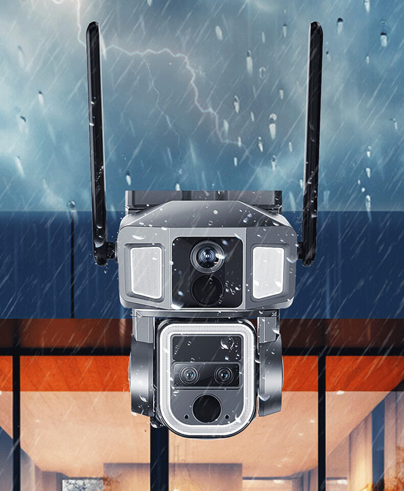 Solar Power Triple-lens 10X Zoom 4MP Wifi/4G Smart PTZ Cameras
